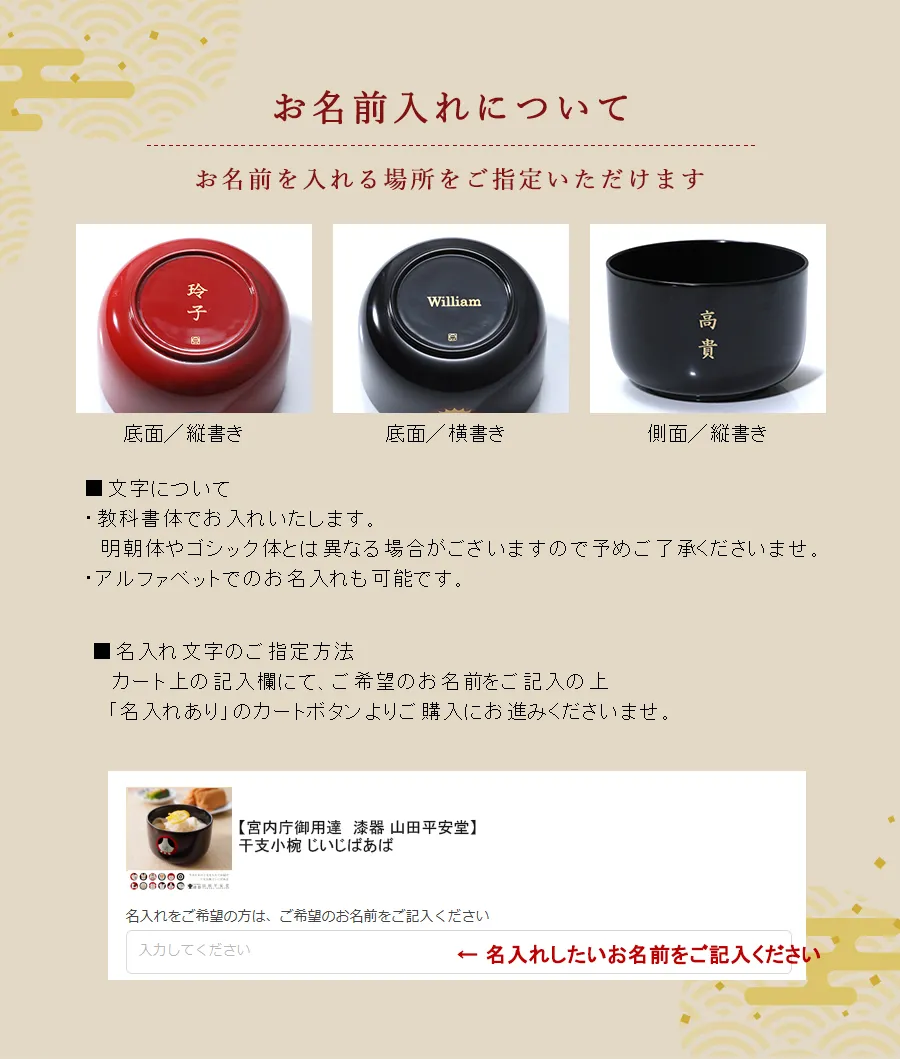 お名前入れについて