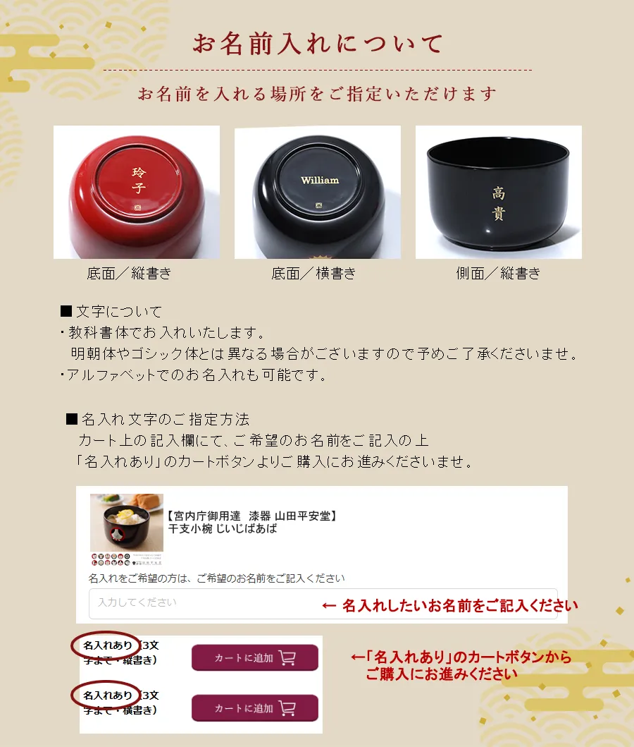 お名前入れについて