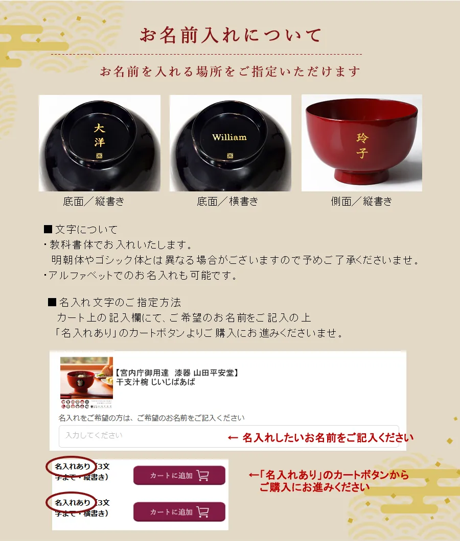 お名前入れについて