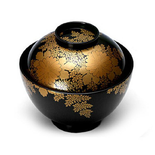 宮内庁御用達 漆器 山田平安堂】吸物椀 菊に忍 （ 輪島塗：5客組