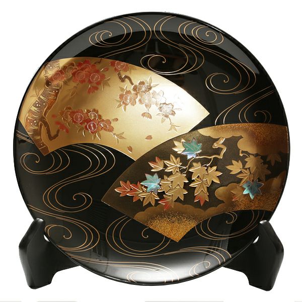 宮内庁御用達 漆器 山田平安堂】【継承工房】飾皿 扇面流水（皿立付